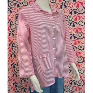 HabitaT Pink Striped Cotton Top Blouse Sz S